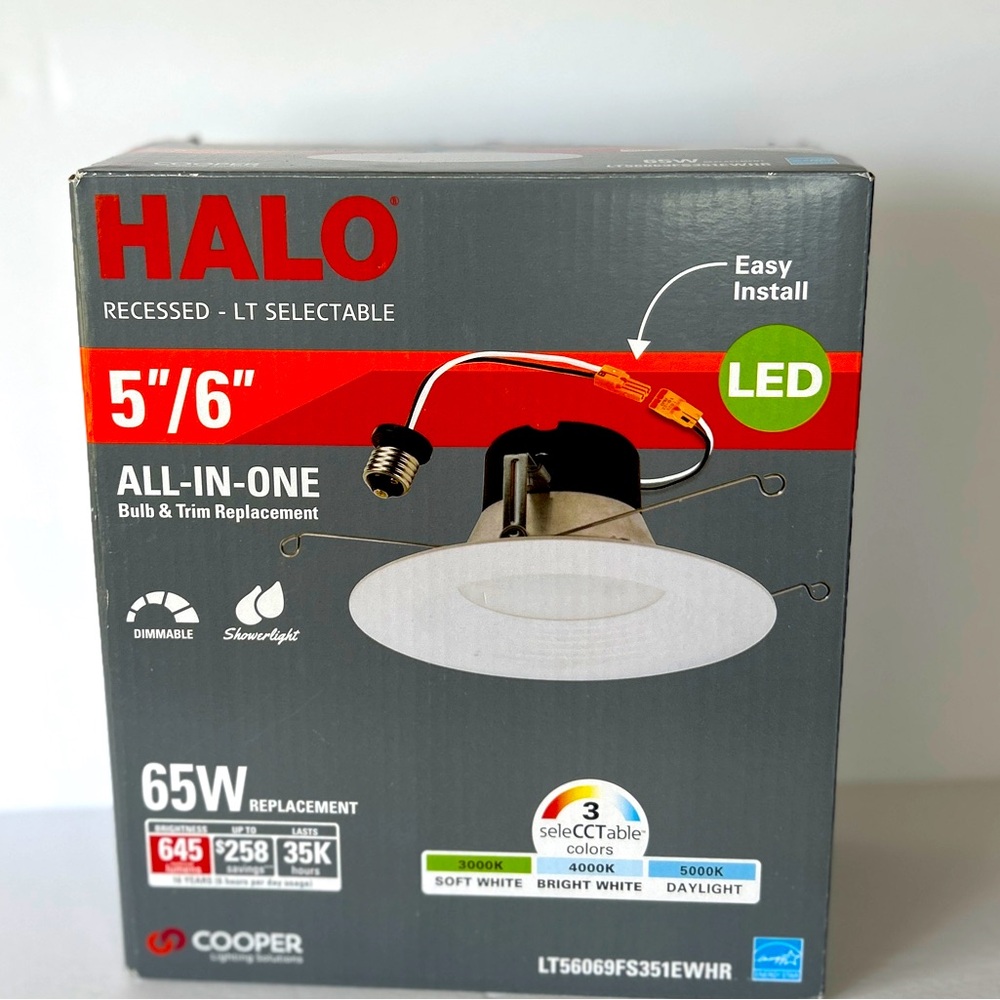 HALO 5”/6” LED Recessed Light Trim Kit - Selectable Color Temps LT56069FS351EWHR